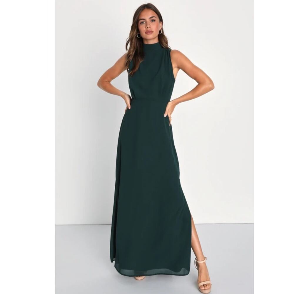Lulu's Forest Green Mock Neck Maxi Dress